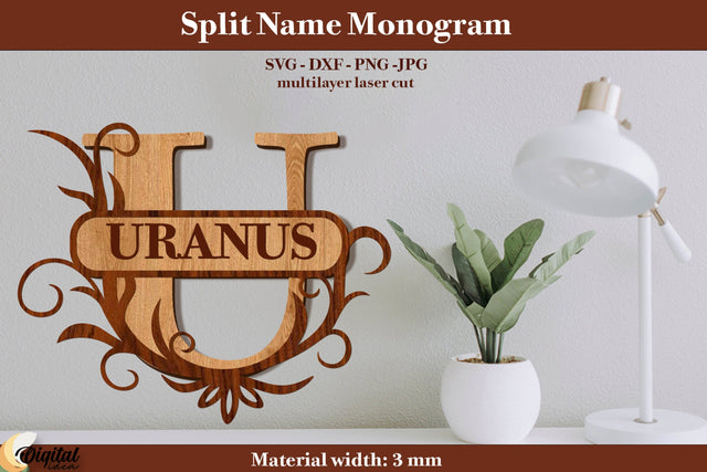 3D Name. Split Name Monogram Laser Cut. Name Sign Laser Cut SVG Evgenyia Guschina 