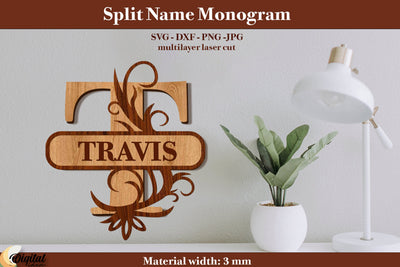 3D Name. Split Name Monogram Laser Cut. Name Sign Laser Cut SVG Evgenyia Guschina 