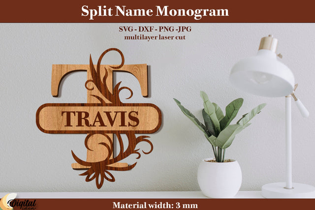 3D Name. Split Name Monogram Laser Cut. Name Sign Laser Cut SVG Evgenyia Guschina 