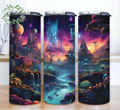 3D Neon Trippy 20oz Skinny Tumbler Png, Surreal Landscape With Floating Islands Png, Neon Nature Trippy Tumbler, Colorful Tumbler Design, Tumbler Wrap Sublimation Design Sublimation AdriOP 