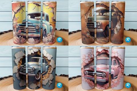 3D Old Pickup Cracked Hole Tumbler Bundle Sublimation Regulrcrative 