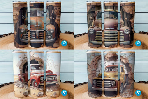 3D Old Pickup Cracked Hole Tumbler Bundle Sublimation Regulrcrative 