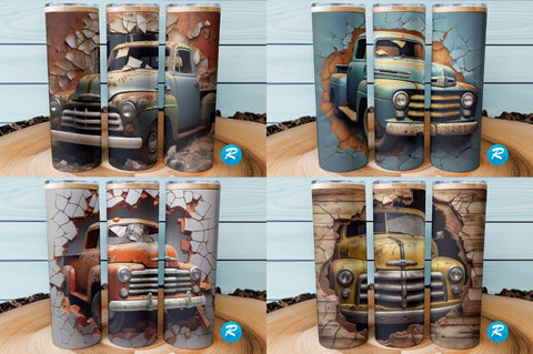 3D Old Pickup Cracked Hole Tumbler Bundle Sublimation Regulrcrative 