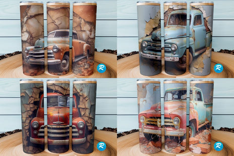3D Old Pickup Cracked Hole Tumbler Bundle Sublimation Regulrcrative 