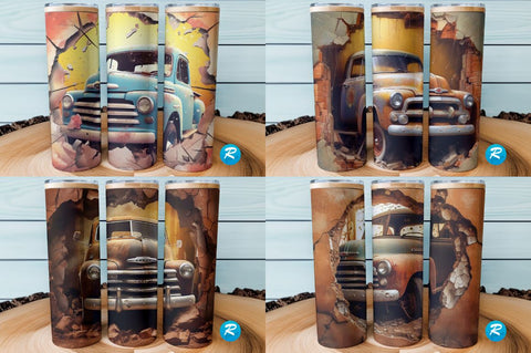 3D Old Pickup Cracked Hole Tumbler Bundle Sublimation Regulrcrative 