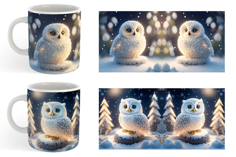 3D Owl Christmas snow Mug Wrap | Sublimation Coffee Cup Sublimation artnoy 