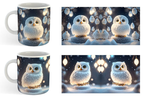 3D Owl Christmas snow Mug Wrap | Sublimation Coffee Cup Sublimation artnoy 