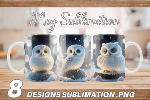 3D Owl Christmas snow Mug Wrap | Sublimation Coffee Cup Sublimation artnoy 