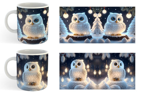 3D Owl Christmas snow Mug Wrap | Sublimation Coffee Cup Sublimation artnoy 