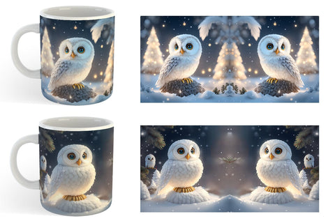 3D Owl Christmas snow Mug Wrap | Sublimation Coffee Cup Sublimation artnoy 