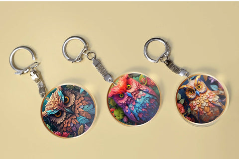 3D Owl Keychain Sublimation Bundle, 3D Flowers PNG Designs Sublimation OrangeBrushStudio 