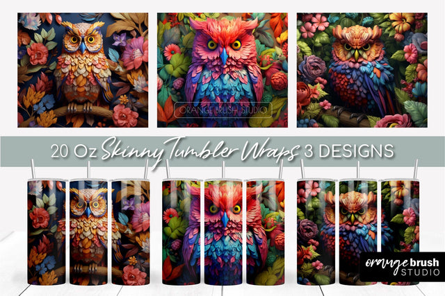 3D Owl Sublimation Tumbler Wrap, 3D Tumbler Bundle Sublimation OrangeBrushStudio 
