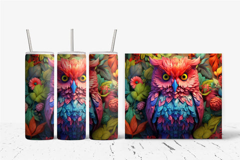 3D Owl Sublimation Tumbler Wrap, 3D Tumbler Bundle Sublimation OrangeBrushStudio 