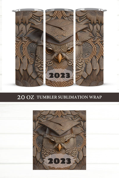 3D Owl Tumbler Sublimation. Graduation 2023 Tumbler PNG Sublimation Olga Terlyanskaya 