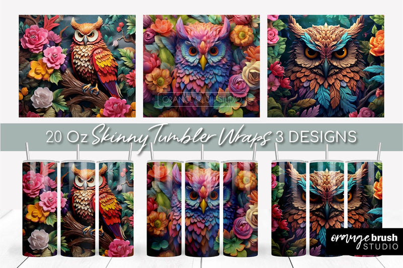3D Owl Tumbler Wrap, 3D Sublimation Tumbler Bundle Sublimation OrangeBrushStudio 