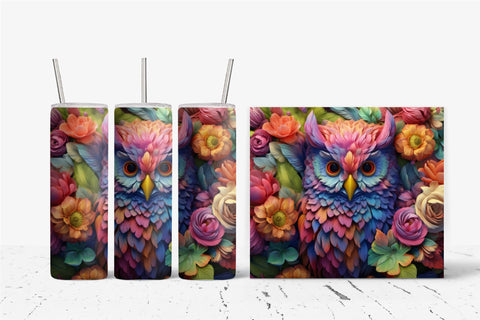3D Owl Tumbler Wrap, 3D Sublimation Tumbler Bundle Sublimation OrangeBrushStudio 