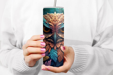 3D Owl Tumbler Wrap, 3D Sublimation Tumbler Bundle Sublimation OrangeBrushStudio 