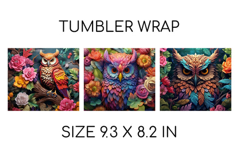 3D Owl Tumbler Wrap, 3D Sublimation Tumbler Bundle Sublimation OrangeBrushStudio 