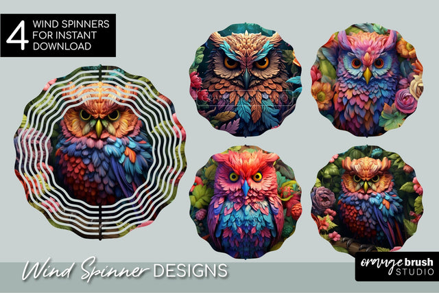 3D Owl Wind Spinner Sublimation Bundle 4 PNG Designs Sublimation OrangeBrushStudio 