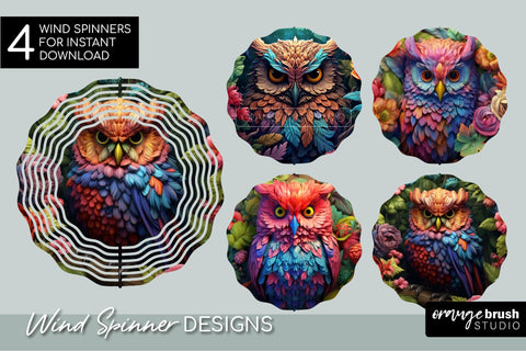 3D Owl Wind Spinner Sublimation Bundle 4 PNG Designs Sublimation OrangeBrushStudio 
