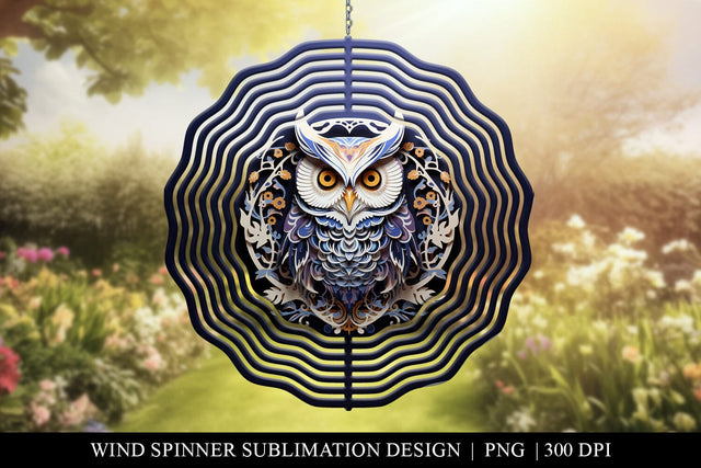 3D Owl Wind Spinner Sublimation Design PNG Sublimation BijouBay 