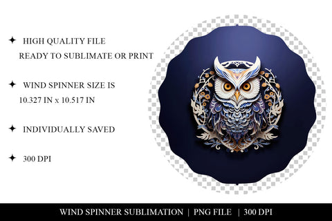 3D Owl Wind Spinner Sublimation Design PNG Sublimation BijouBay 