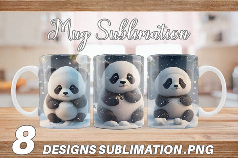 3D Panda Christmas snow Mug Wrap | Sublimation Coffee Cup Sublimation artnoy 