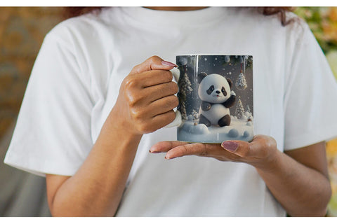 3D Panda Christmas snow Mug Wrap | Sublimation Coffee Cup Sublimation artnoy 