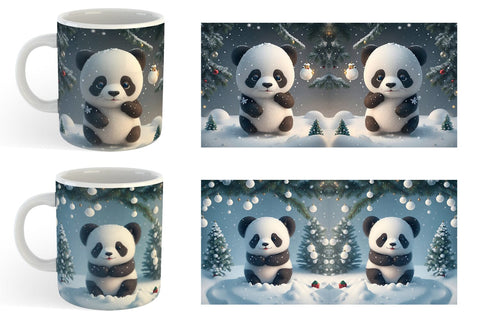 3D Panda Christmas snow Mug Wrap | Sublimation Coffee Cup Sublimation artnoy 