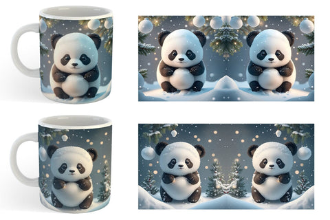 3D Panda Christmas snow Mug Wrap | Sublimation Coffee Cup Sublimation artnoy 