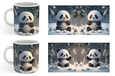3D Panda Christmas snow Mug Wrap | Sublimation Coffee Cup Sublimation artnoy 