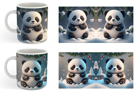 3D Panda Christmas snow Mug Wrap | Sublimation Coffee Cup Sublimation artnoy 