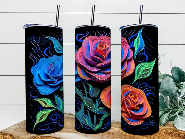 3D Paper Blue Roses 20oz Skinny Tumbler Png, 3D Blue Pink Colorful Paper Roses Png, 3D Tumbler Wrap, 3D Tumbler Png, 3D Roses Tumbler Wrap, Floral Tumbler Png Sublimation iStyleDesign 