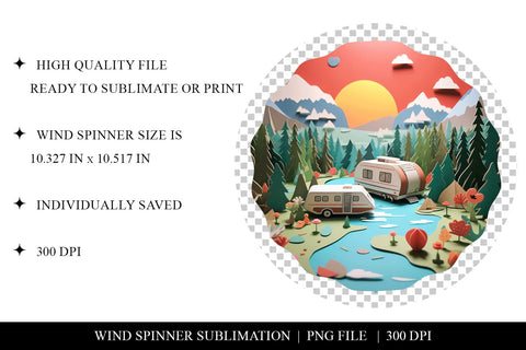 3D Paper Cut Camping Wind Spinner Sublimation Design Sublimation BijouBay 