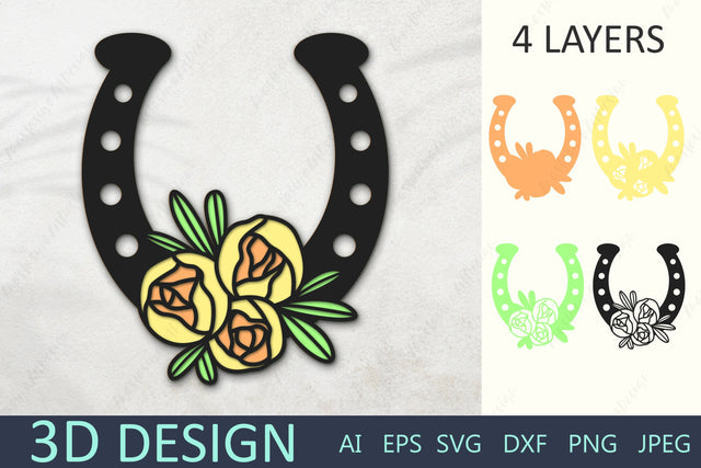 3d paper cut floral horseshoe svg, Layered lucky horseshoe with flowers svg 3D Paper AnastasiyaArtDesign 