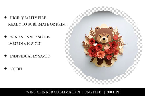 3D Paper Cut Teddy Bear Wind Spinner Sublimation Design Sublimation BijouBay 