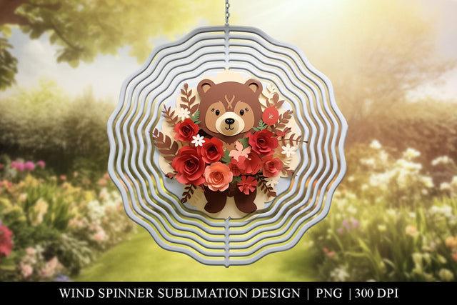 3D Paper Cut Teddy Bear Wind Spinner Sublimation Design Sublimation BijouBay 
