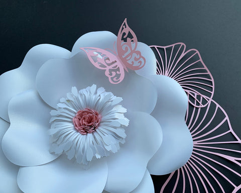 3D Paper Flower + butterfly, leaf and 2 Fringes SVG CanadaCraftsStudio 