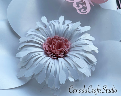 3D Paper Flower + butterfly, leaf and 2 Fringes SVG CanadaCraftsStudio 