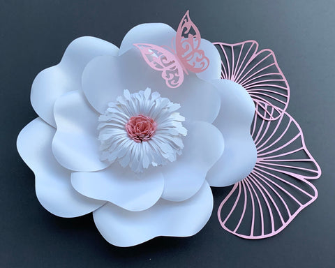 3D Paper Flower + butterfly, leaf and 2 Fringes SVG CanadaCraftsStudio 