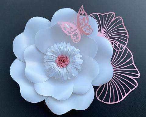 3D Paper Flower + butterfly, leaf and 2 Fringes SVG CanadaCraftsStudio 