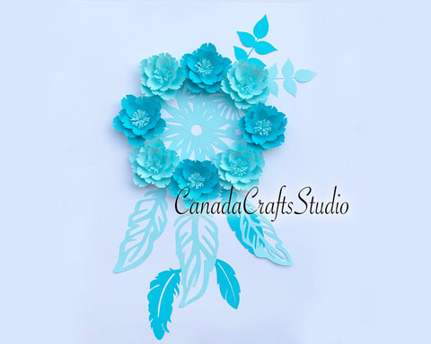 3D Paper Flower Dream Catcher composition. SVG CanadaCraftsStudio 