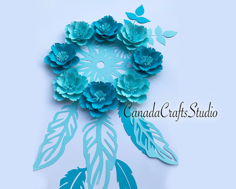 3D Paper Flower Dream Catcher composition. SVG CanadaCraftsStudio 