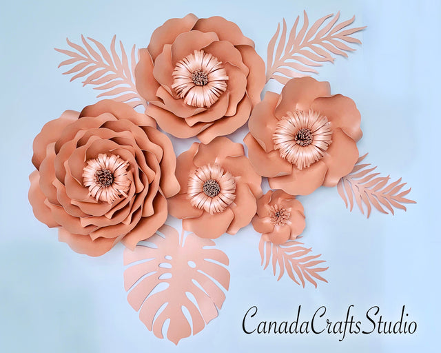 3d Paper Flower +leaf SVG CanadaCraftsStudio 