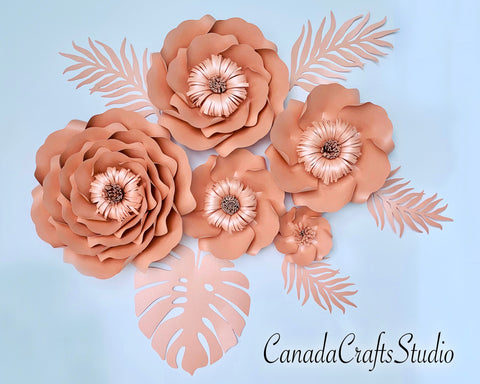 3d Paper Flower +leaf SVG CanadaCraftsStudio 