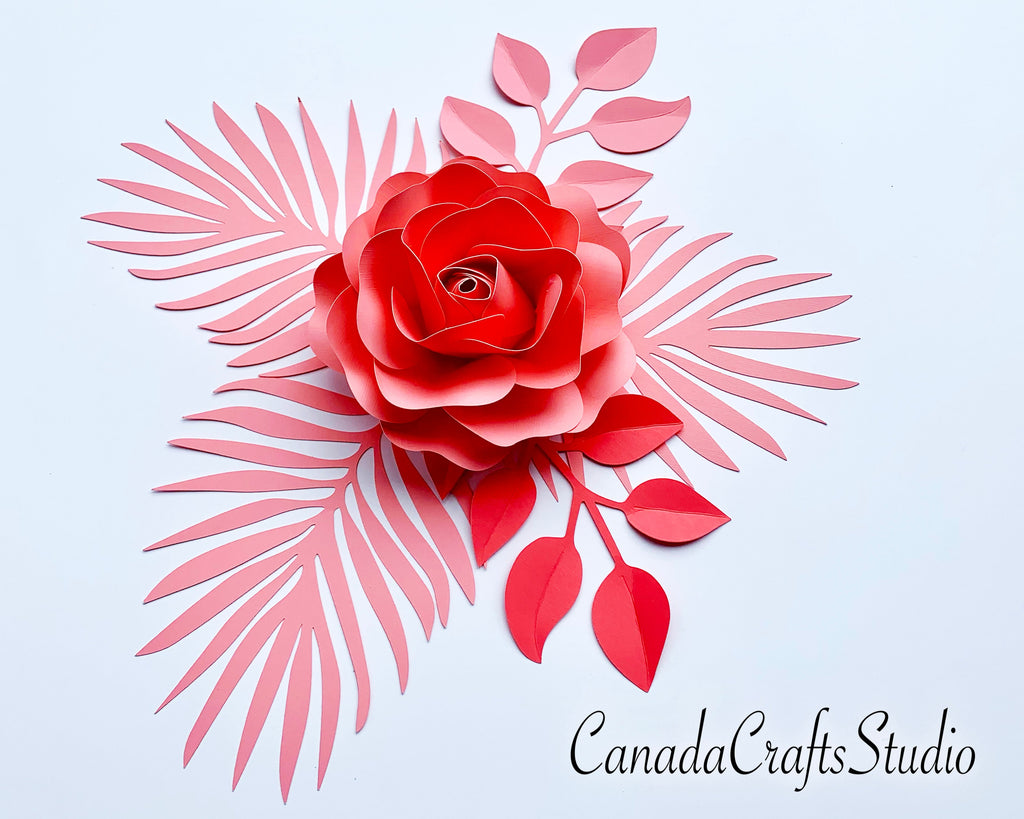 3d paper flower Rose + leaves - So Fontsy