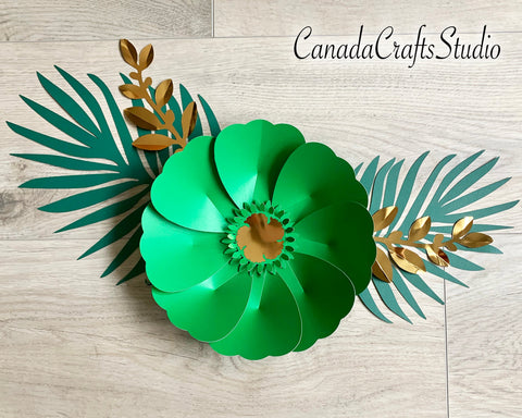 3d Paper Flower Template #68 + leaves SVG CanadaCraftsStudio 