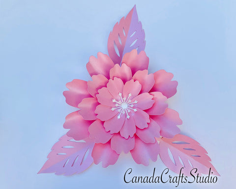 3d Paper Flower Template #7 + leaf SVG CanadaCraftsStudio 