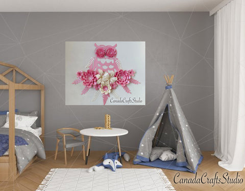 3d Paper flower template for Nursery Wall Decor Owl SVG CanadaCraftsStudio 