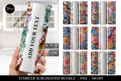 3D Paper Flower Tumbler Sublimation Bundle - 6 Designs Sublimation BijouBay 